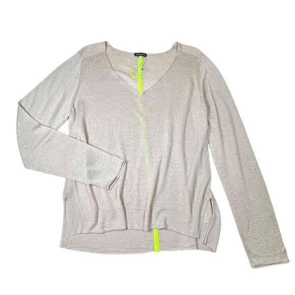 New EIGHTEEN68 Linen V-Neck Sweater Sz.L Beige Relaxed Fit Minimalist Neutral - Picture 1 of 12